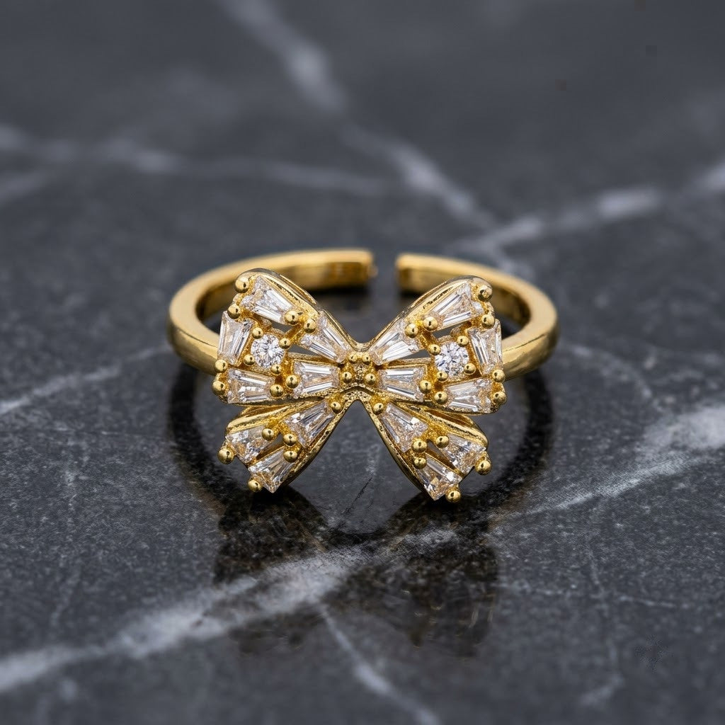 Statement Pavé Crystal Grand Ribbon Bow Adjustable Ring - View 1