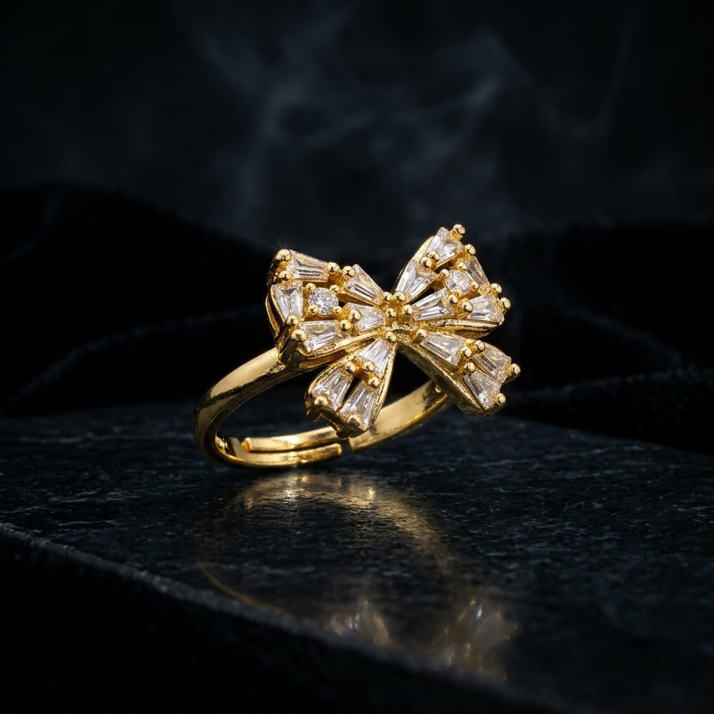 Statement Pavé Crystal Grand Ribbon Bow Adjustable Ring - View 6