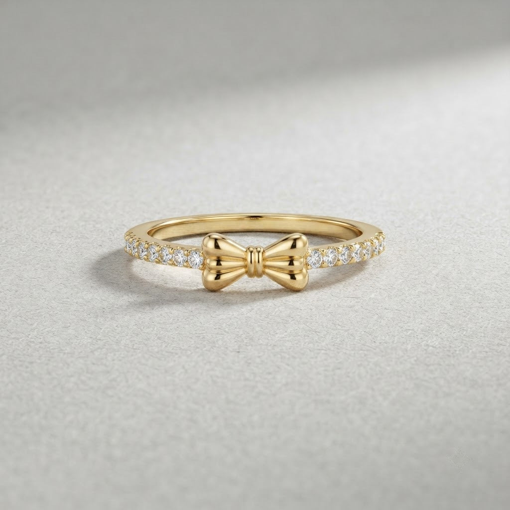 Coquette Ribbon Tie Pavé Diamond Dainty Adjustable Ring - View 7