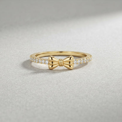 Coquette Ribbon Tie Pavé Diamond Dainty Adjustable Ring - View 7