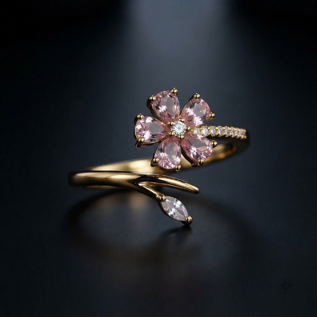 Sakura Cherry Blossom Pink Enamel Branch Adjustable Ring - View 6