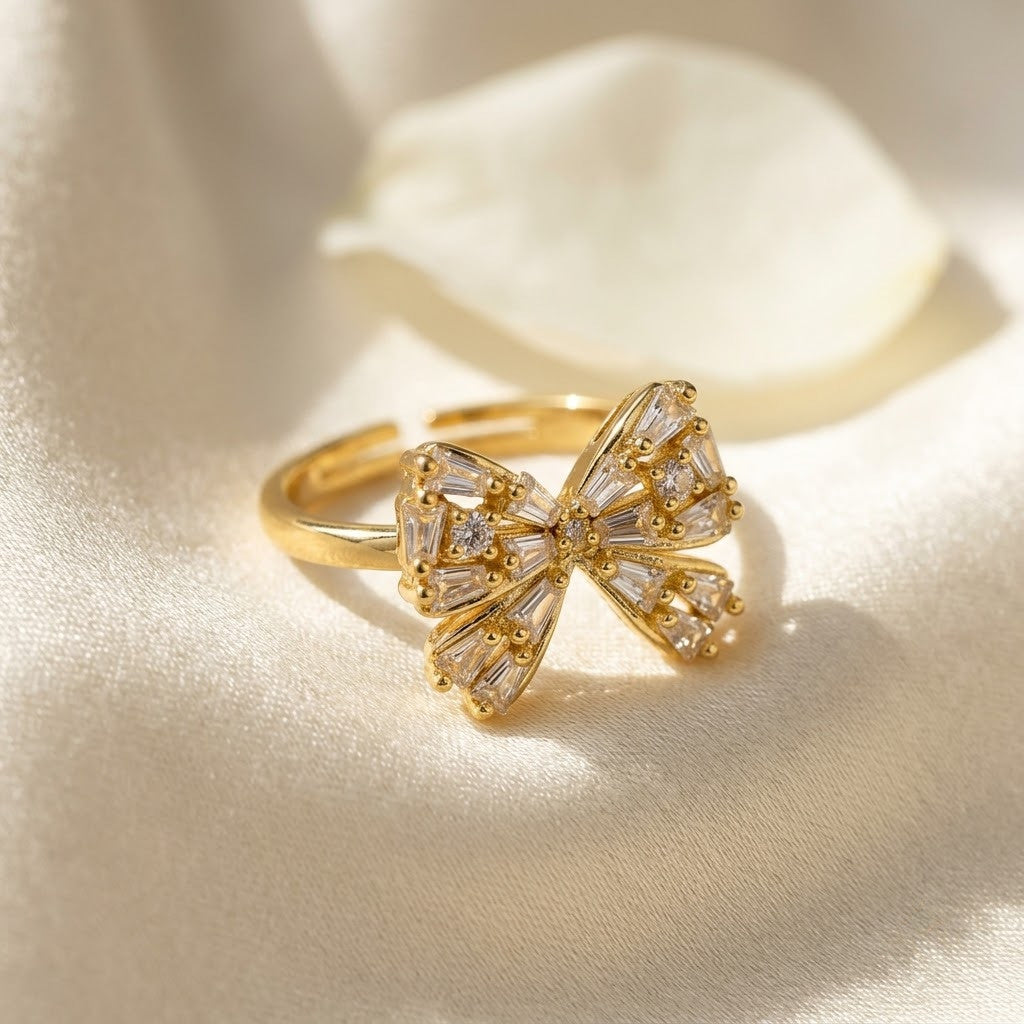 Statement Pavé Crystal Grand Ribbon Bow Adjustable Ring - View 3