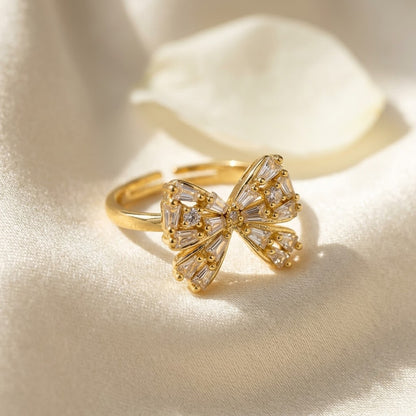 Statement Pavé Crystal Grand Ribbon Bow Adjustable Ring - View 3