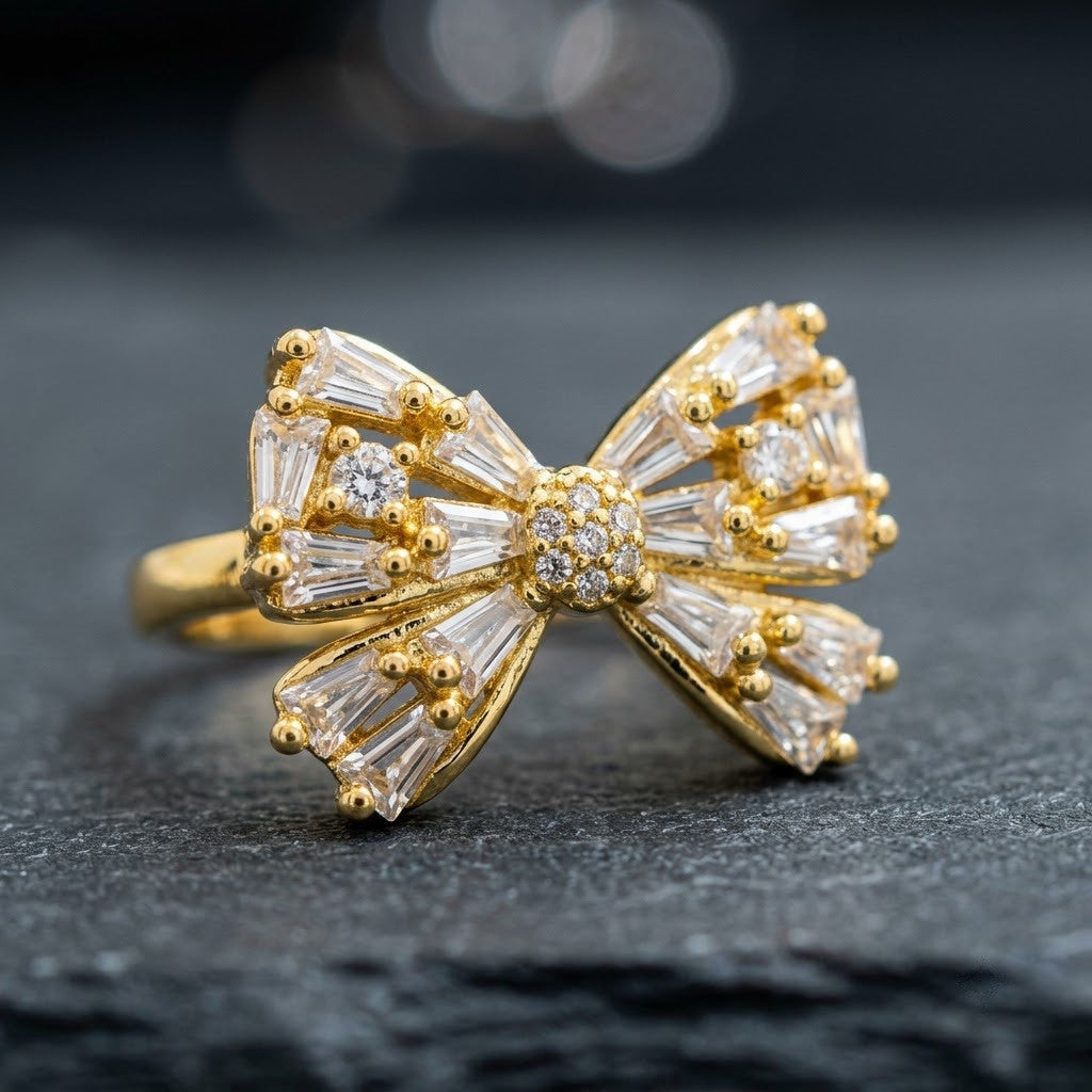 Statement Pavé Crystal Grand Ribbon Bow Adjustable Ring - View 4