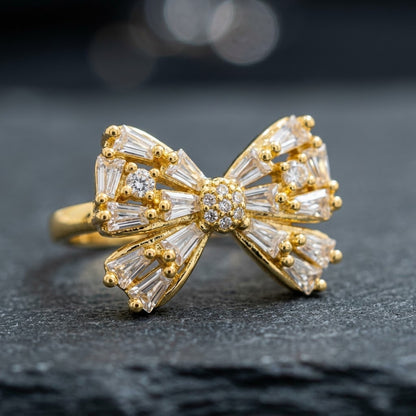 Statement Pavé Crystal Grand Ribbon Bow Adjustable Ring - View 4