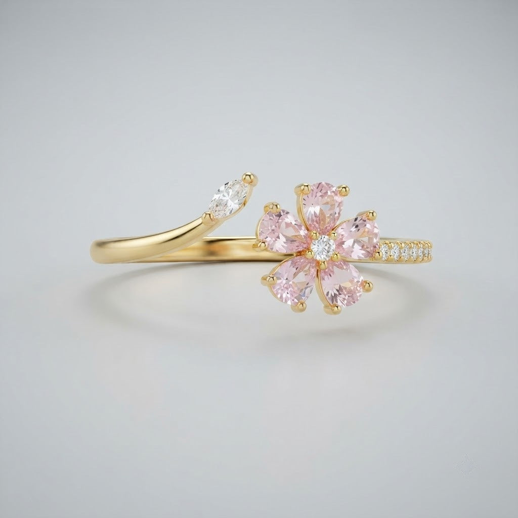 Sakura Cherry Blossom Pink Enamel Branch Adjustable Ring - View 7