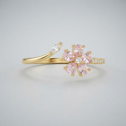 Sakura Cherry Blossom Pink Enamel Branch Adjustable Ring - View 7