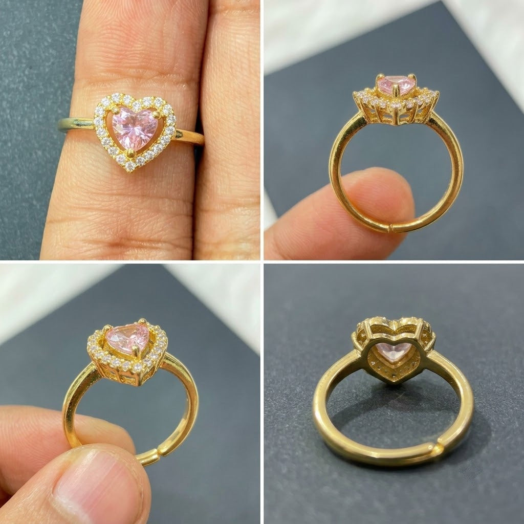 Pear Cut Pink Sapphire Solitaire Pavé Adjustable Ring - View 3