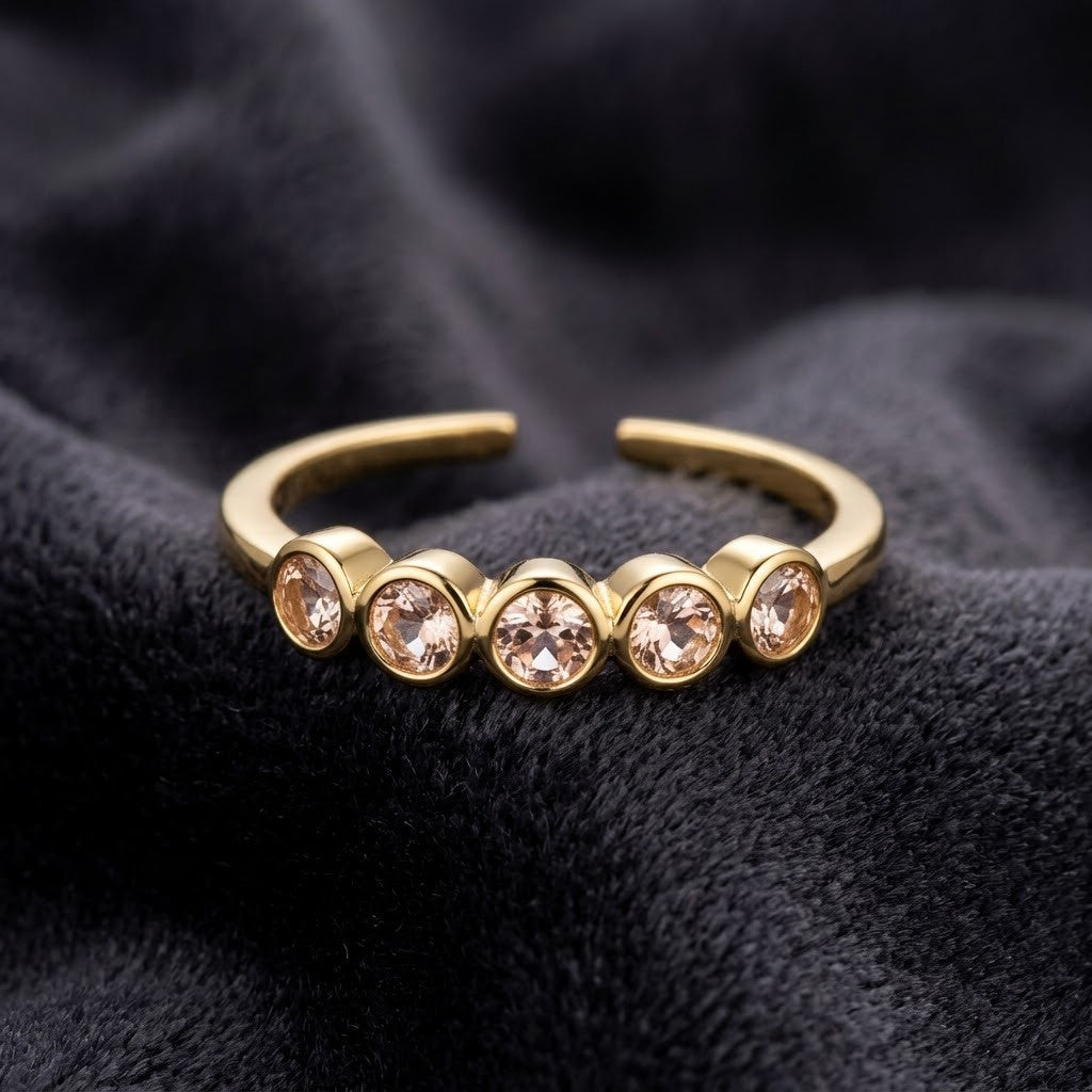 Scalloped Bezel Blush Pink Crystal Crown Adjustable Ring - View 1