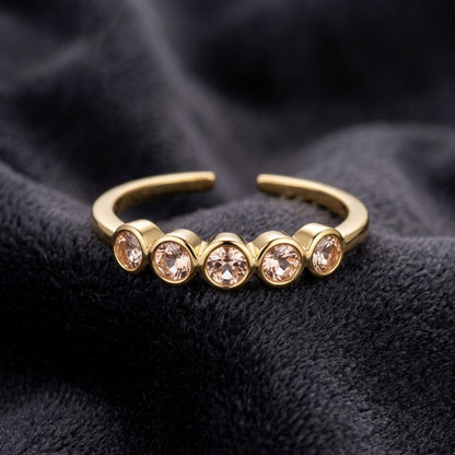 Scalloped Bezel Blush Pink Crystal Crown Adjustable Ring - View 1
