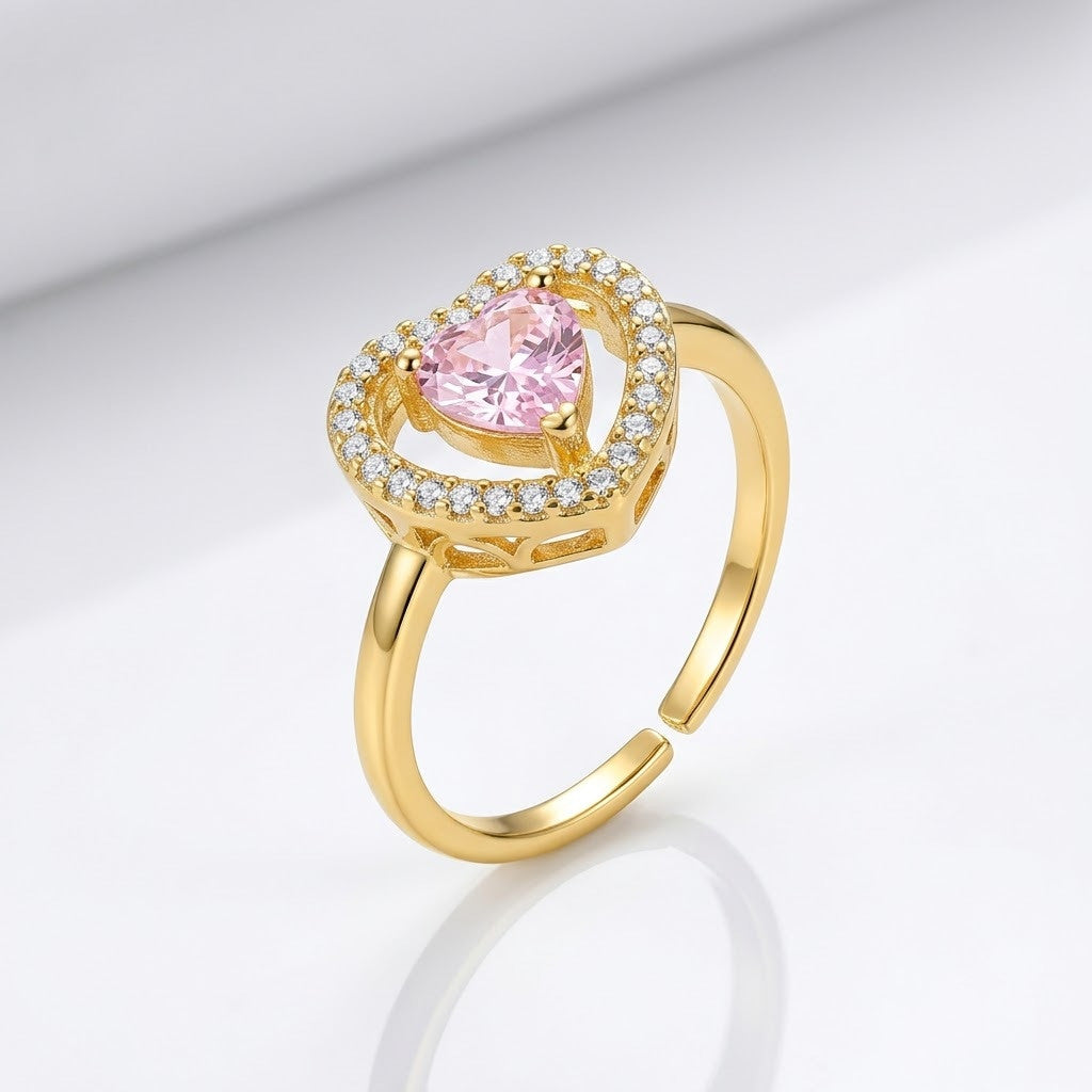 Pear Cut Pink Sapphire Solitaire Pavé Adjustable Ring - View 6