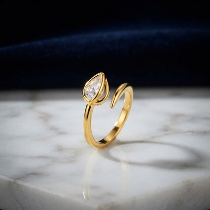 Twisted Shank Pear Solitaire Crystal Bypass Adjustable Ring - View 1