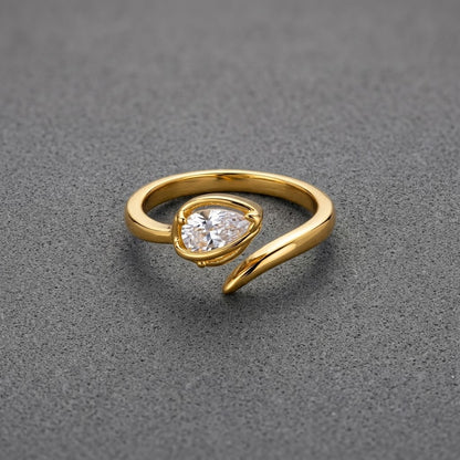 Twisted Shank Pear Solitaire Crystal Bypass Adjustable Ring - View 6