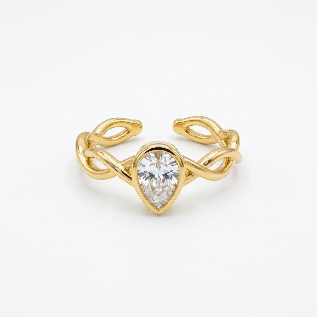 Pear Cut Diamond Solitaire Intertwined Adjustable Ring - View 7