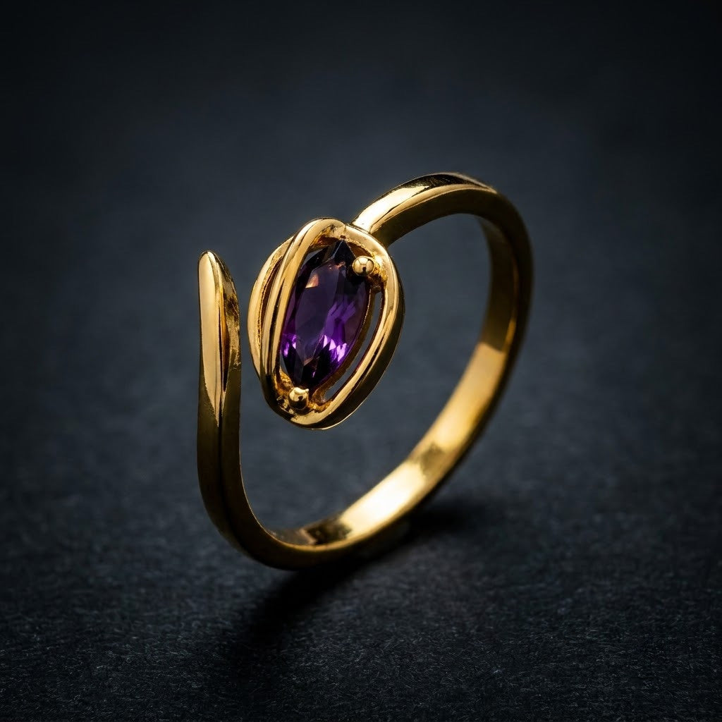 Deep Purple Amethyst Oval Bezel Bypass Adjustable Ring - View 4