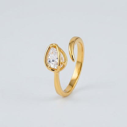 Twisted Shank Pear Solitaire Crystal Bypass Adjustable Ring - View 5