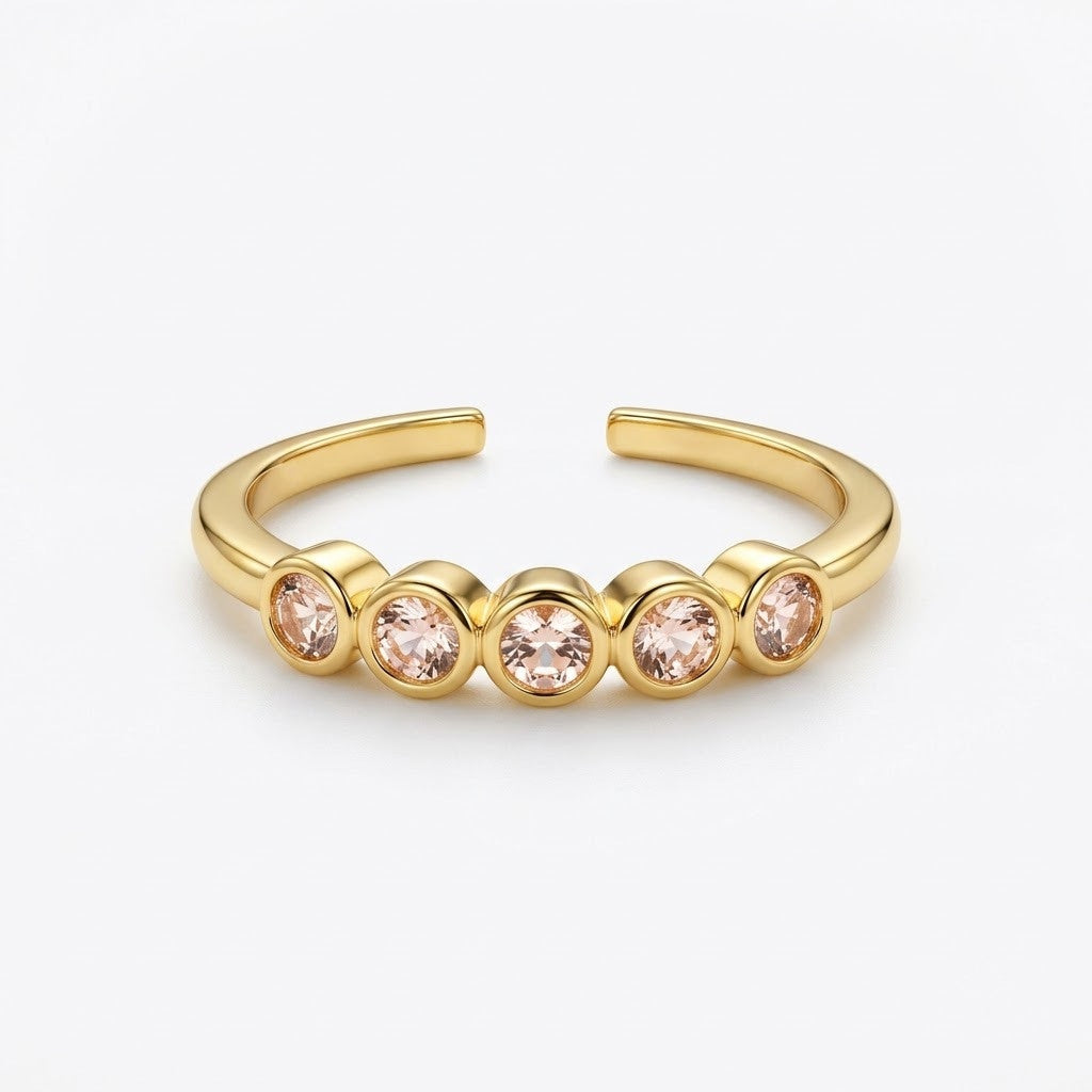 Scalloped Bezel Blush Pink Crystal Crown Adjustable Ring - View 7