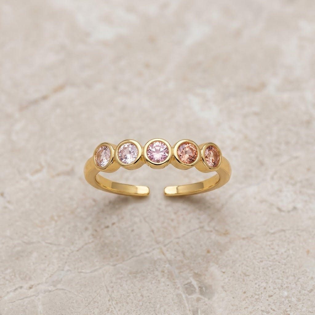 Scalloped Bezel Blush Pink Crystal Crown Adjustable Ring - View 8