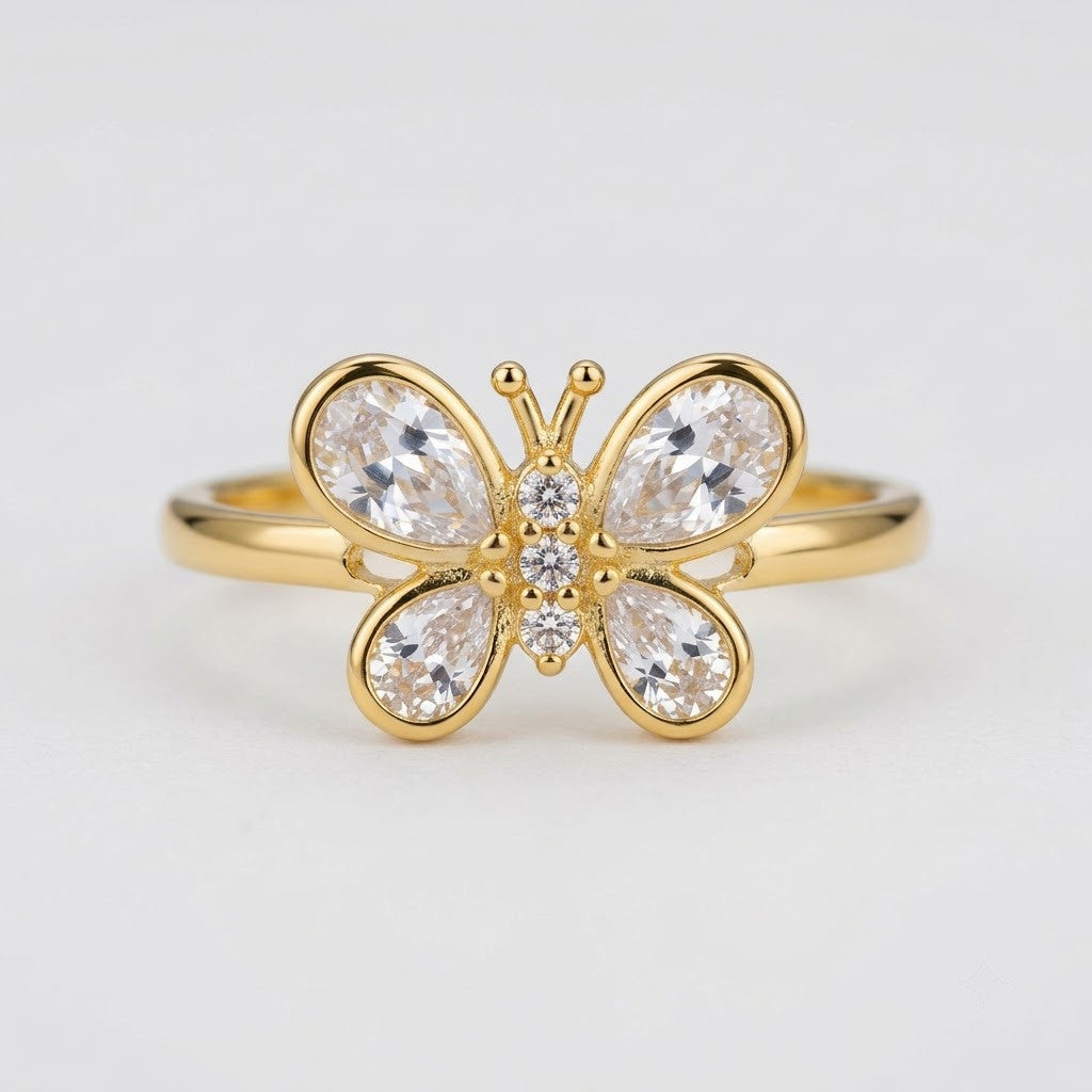 Sparkling Pavé Crystal Butterfly Open Cuff Adjustable Ring - View 7