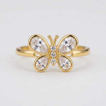 Sparkling Pavé Crystal Butterfly Open Cuff Adjustable Ring - View 7