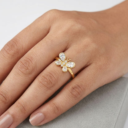 Sparkling Pavé Crystal Butterfly Open Cuff Adjustable Ring - View 5