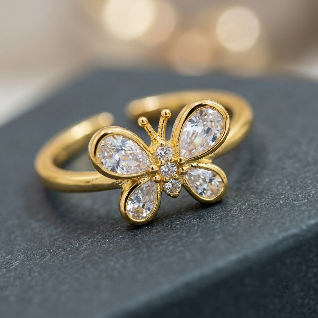 Sparkling Pavé Crystal Butterfly Open Cuff Adjustable Ring - View 4