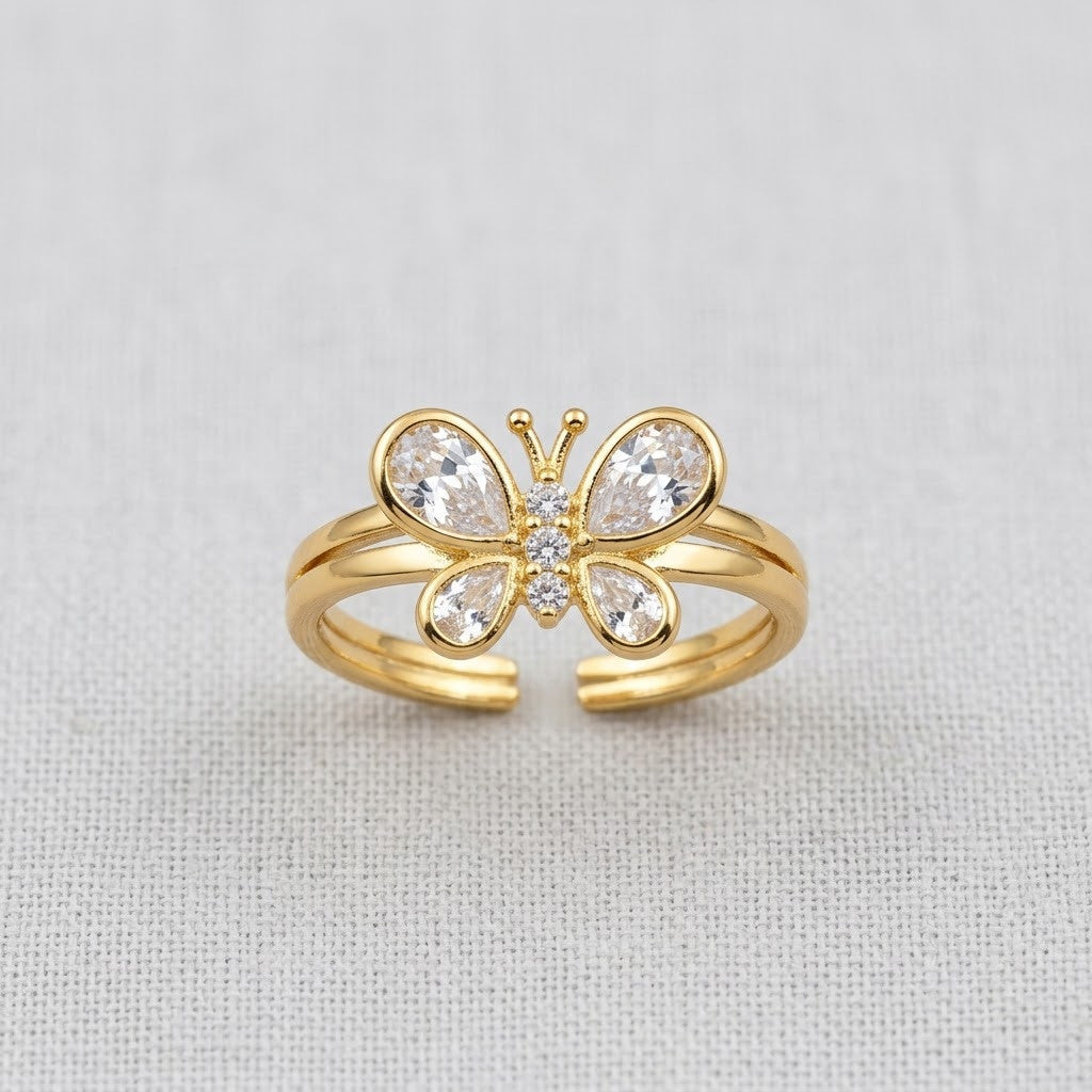 Sparkling Pavé Crystal Butterfly Open Cuff Adjustable Ring - View 8