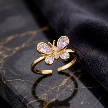 Iridescent Prism Pink Butterfly Adjustable Ring - View 1