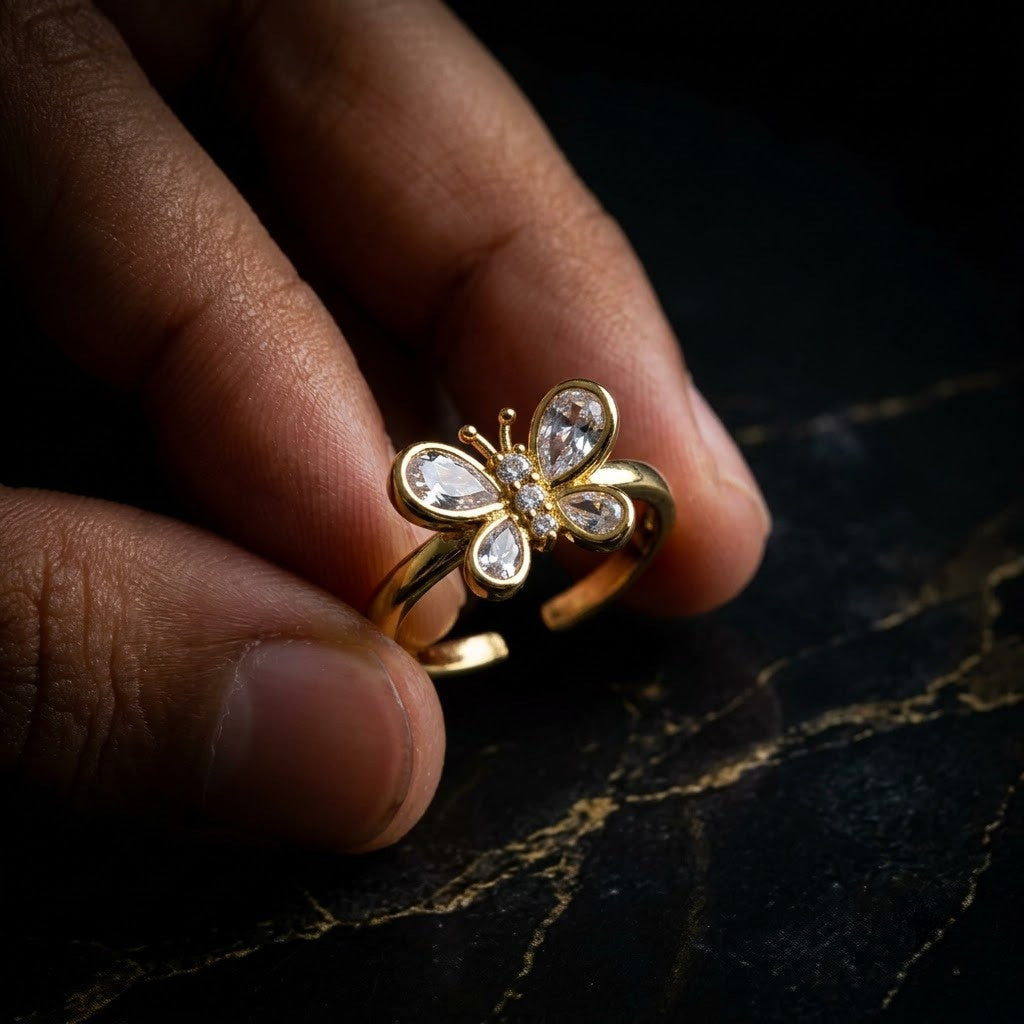 Sparkling Pavé Crystal Butterfly Open Cuff Adjustable Ring - View 6