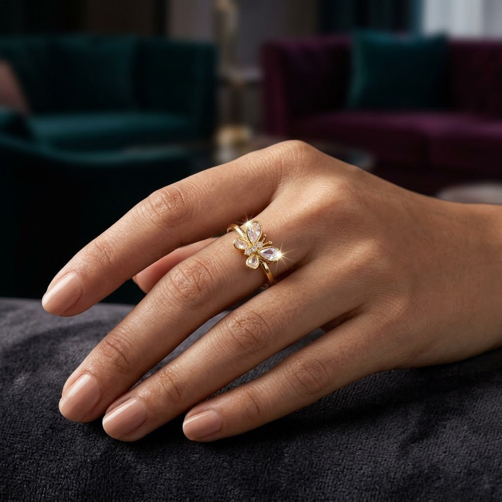 Iridescent Prism Pink Butterfly Adjustable Ring - View 4