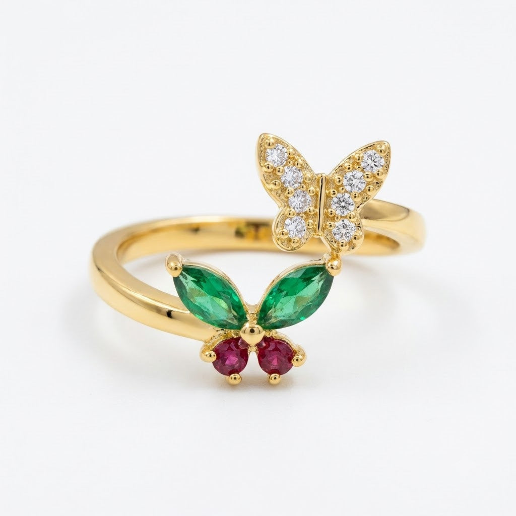 Fluttering Butterfly Emerald Marquise Crystal Statement Adjustable Ring - View 7