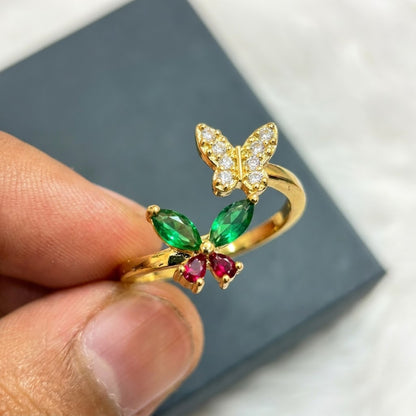Fluttering Butterfly Emerald Marquise Crystal Statement Adjustable Ring - View 4