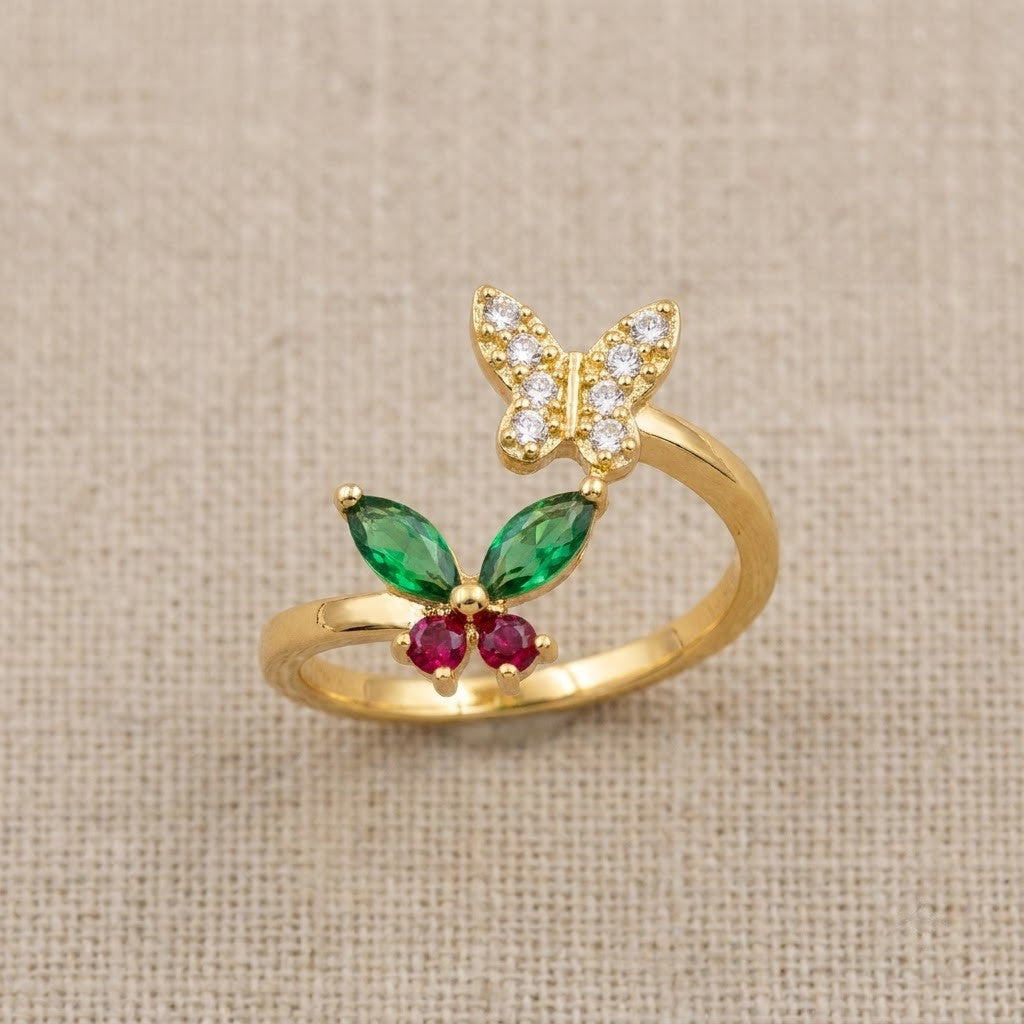 Fluttering Butterfly Emerald Marquise Crystal Statement Adjustable Ring - View 8