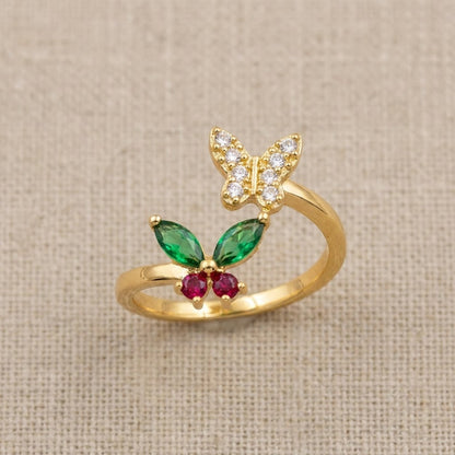 Fluttering Butterfly Emerald Marquise Crystal Statement Adjustable Ring - View 8