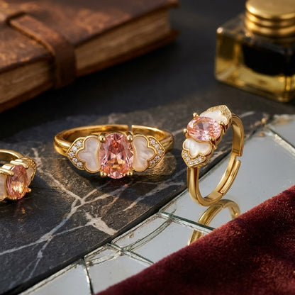 Blush Pink Rose Quartz Oval Bezel Adjustable Ring - View 2