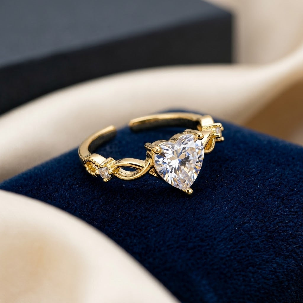 Asymmetric Heart & Teardrop Crystal Bypass Adjustable Ring - View 1