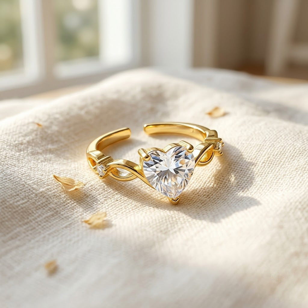 Asymmetric Heart & Teardrop Crystal Bypass Adjustable Ring - View 3