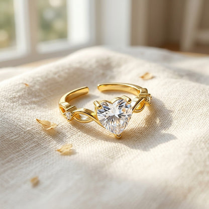 Asymmetric Heart & Teardrop Crystal Bypass Adjustable Ring - View 3