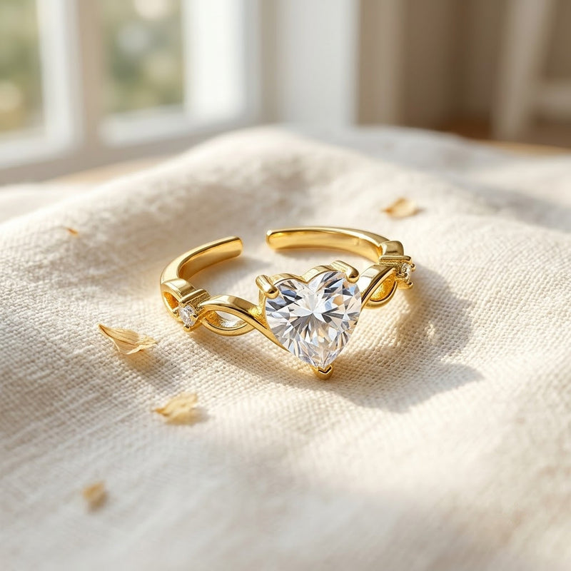 Asymmetric Heart & Teardrop Crystal Bypass Adjustable Ring | 18K Gold Plated | Anti-Tarnish