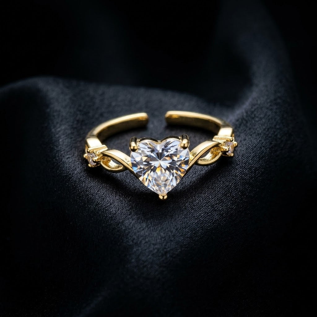 Asymmetric Heart & Teardrop Crystal Bypass Adjustable Ring - View 6