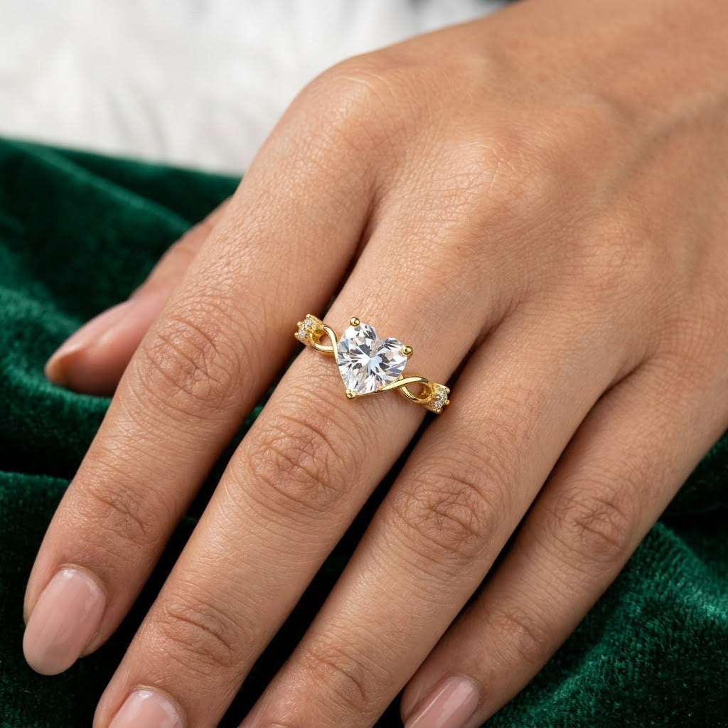 Asymmetric Heart & Teardrop Crystal Bypass Adjustable Ring - View 5