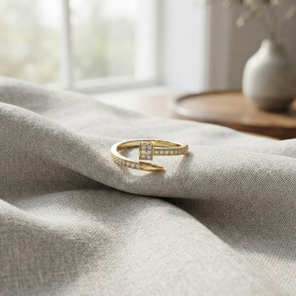 Modern Nail Motif Pavé Diamond Open Cuff Adjustable Ring - View 3