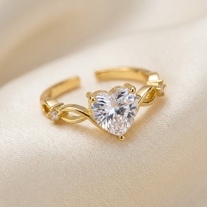 Asymmetric Heart & Teardrop Crystal Bypass Adjustable Ring - View 4