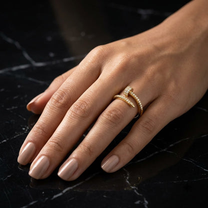 Modern Nail Motif Pavé Diamond Open Cuff Adjustable Ring - View 2