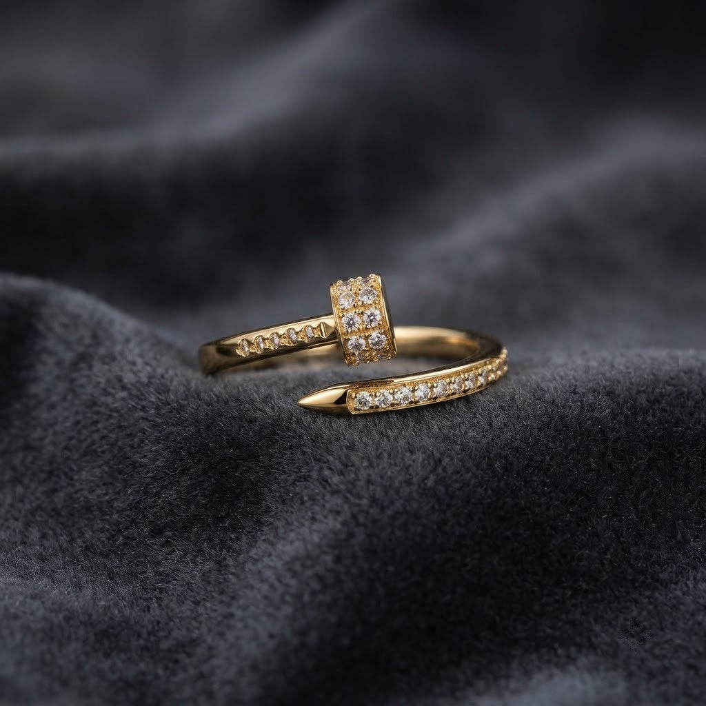 Modern Nail Motif Pavé Diamond Open Cuff Adjustable Ring - View 1