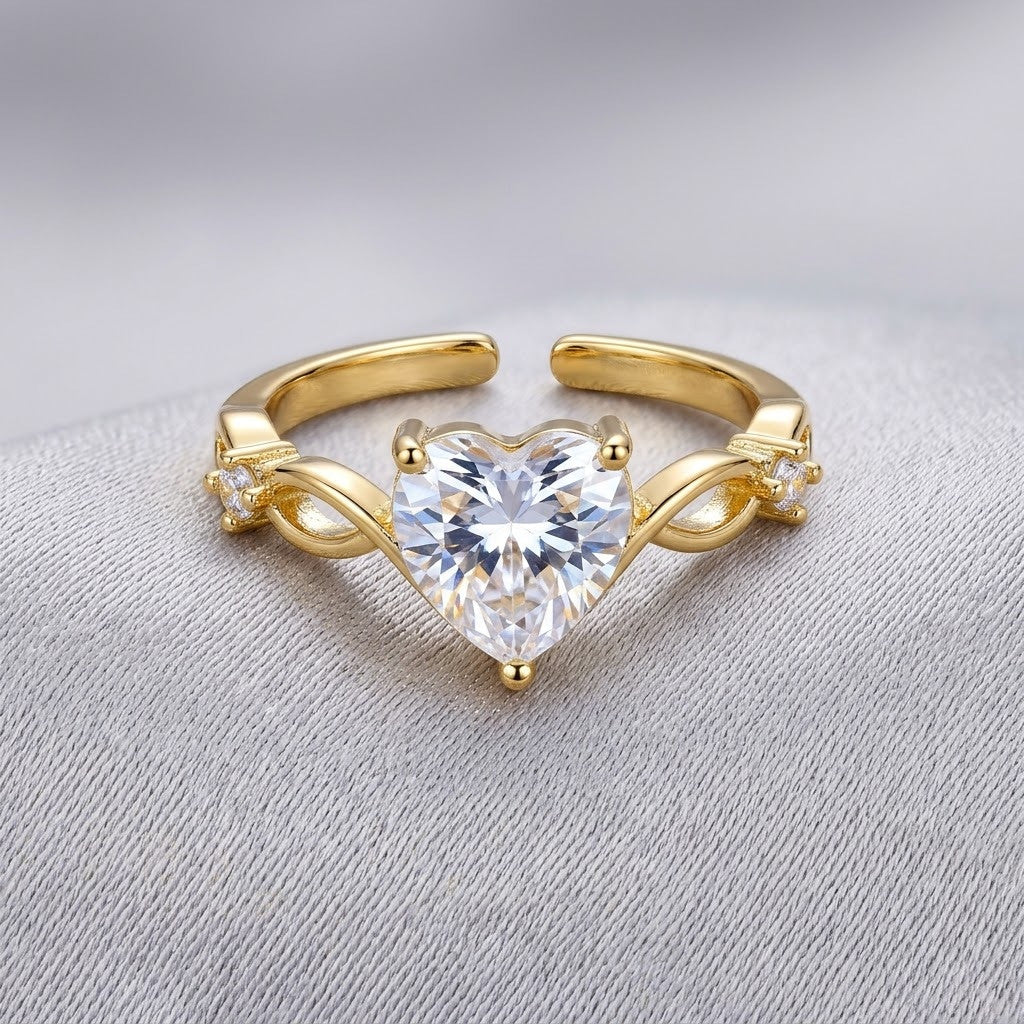 Asymmetric Heart & Teardrop Crystal Bypass Adjustable Ring - View 7
