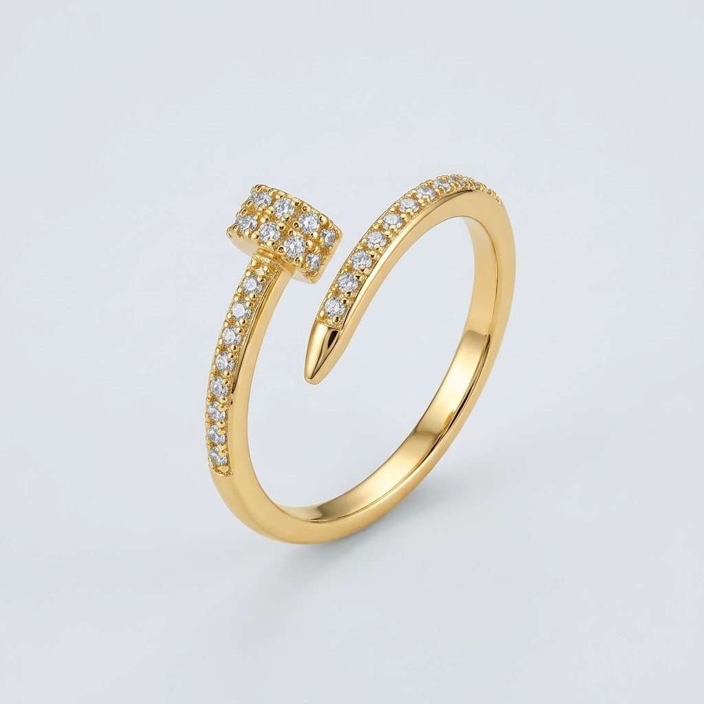 Modern Nail Motif Pavé Diamond Open Cuff Adjustable Ring - View 6