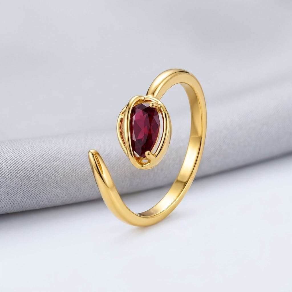 Blush Pink Rose Quartz Oval Bezel Bypass Adjustable Ring - View 5
