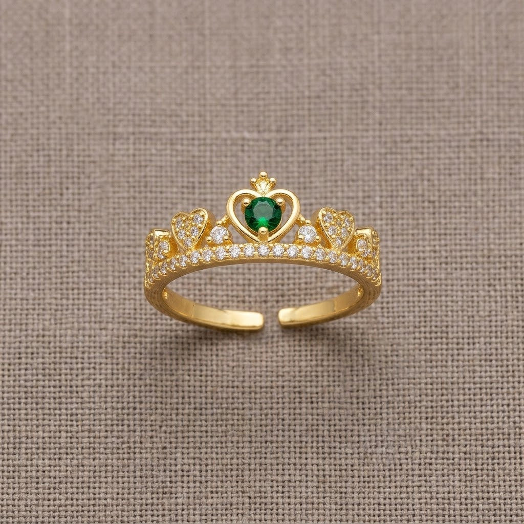 Victorian Filigree Solitaire Emerald Tiara Adjustable Ring - View 8