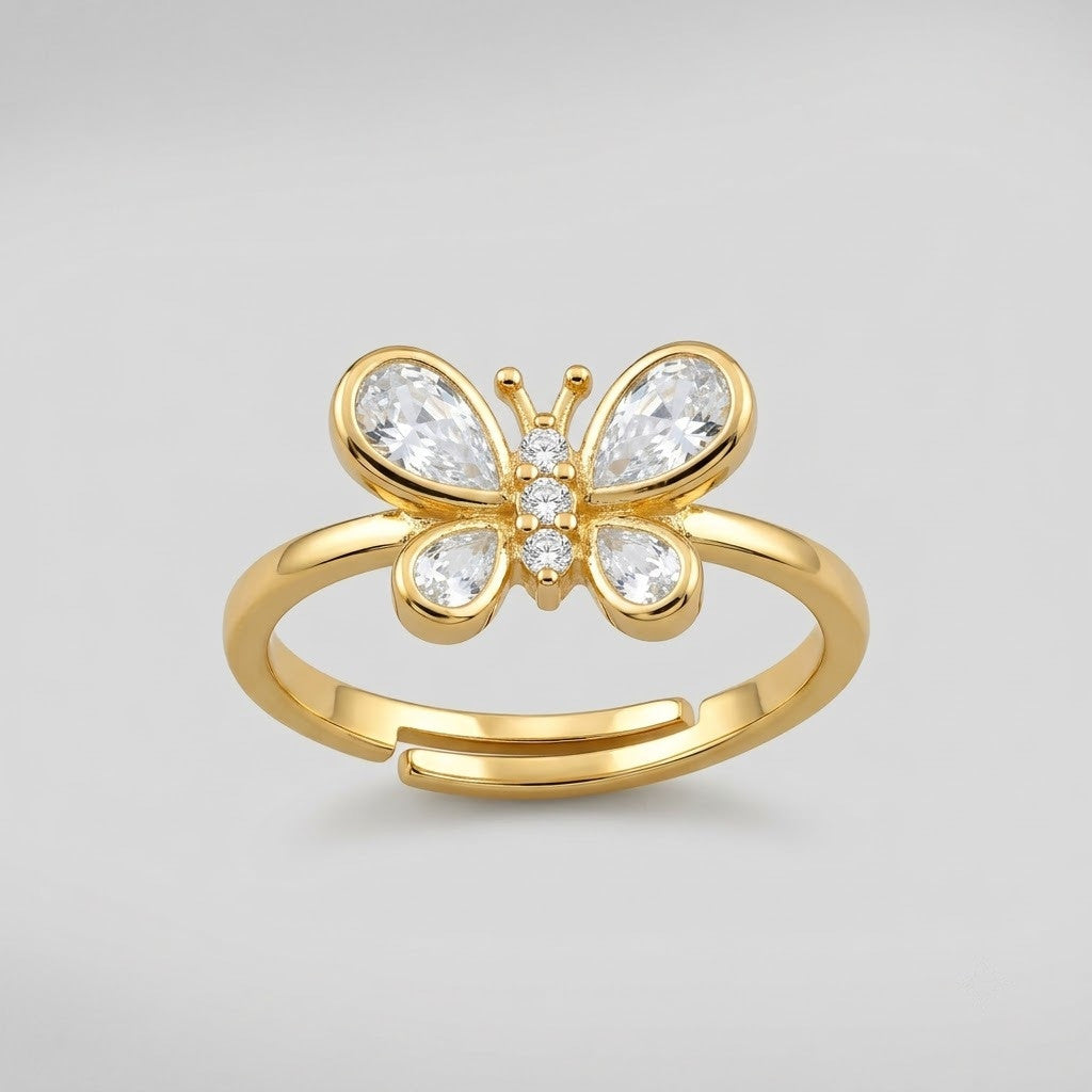 Iridescent Prism Pink Butterfly Adjustable Ring - View 6